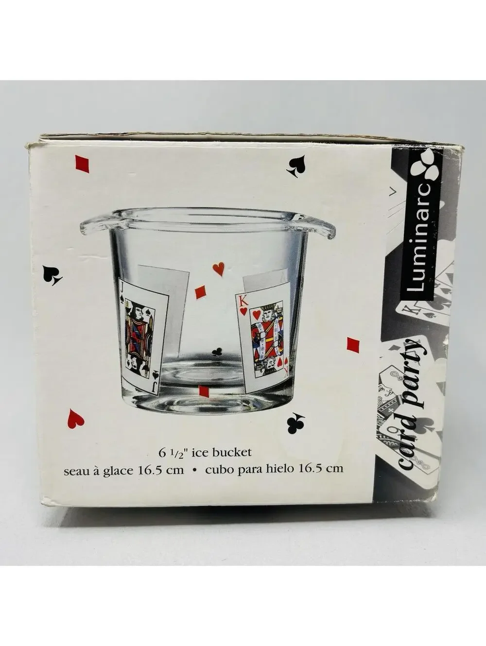VTG Luminarc Card Party Ice Bucket MCM Glass Retro Poker Barware 6.5